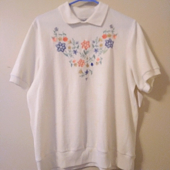 Y2k Embroidered Floral Vintage Textured Double Collar Pullover Top, MP - Picture 5 of 10